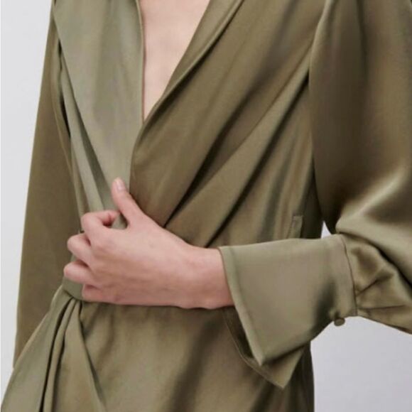 Jonathan Simkhai The Talita Draped Front Midi Dress in willow size 8 NWT $645 - Picture 5 of 9